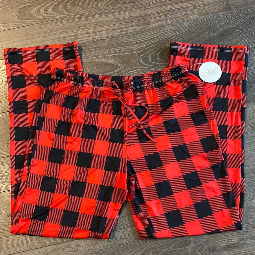 Viv & Lou Buffalo Plaid Pajama Pants Black/Red, Small/Medium